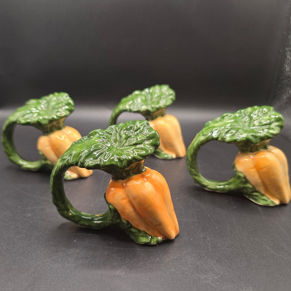 Omnibus Japan Ceramic Carrot Napkin Rings Set of 4 Vintage Fitz and Floyd Garden